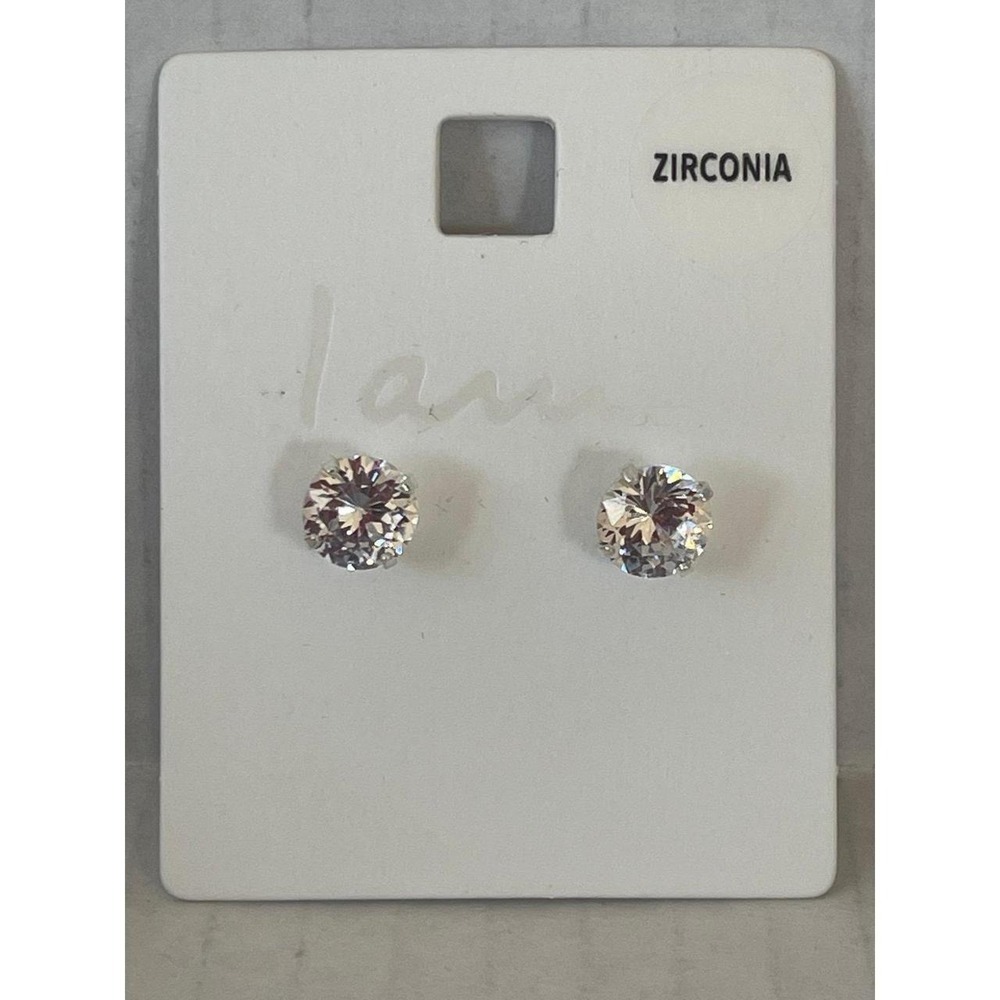 I AM Clear Zirconia Stud Earrings Silver Tone Round Solitaire CZ NEW